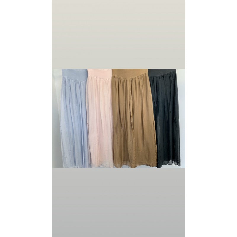 075- Look Mode Light Blue Side Slit Silk Palazzo Pant