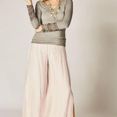 075- Look Mode Silk Fly Away Layer Pants - Beige
