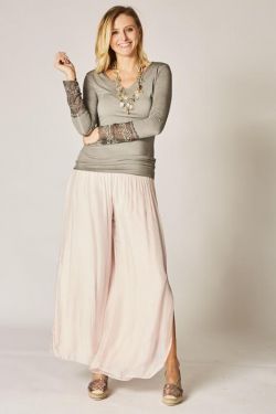 075- Look Mode Silk Fly Away Layer Pants - Beige