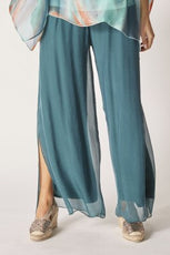 075- Look Mode Emerald Green Side Slit Silk Palazzo Pant