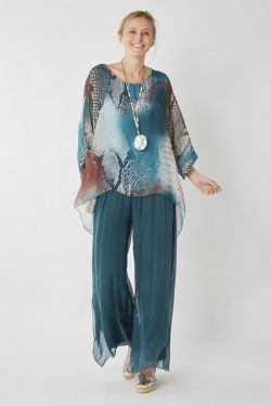 075- Look Mode Emerald Green Side Slit Silk Palazzo Pant