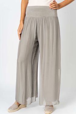075- Look Mode Taupe Side Slit Silk Palazzo Pant