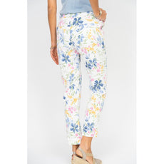 075- Look Mode White with Floral Print Stretch Pants
