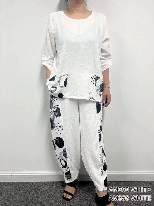 007- Creation White and Black 2 Pc. Pant Set