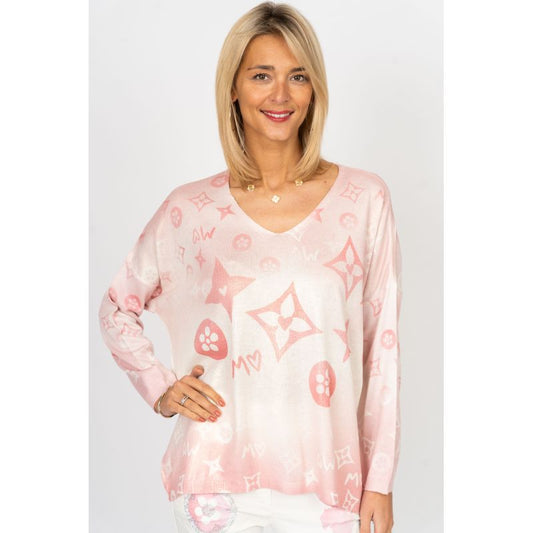 075- Look Mode Shades of Pink and Peach Clover Sweater