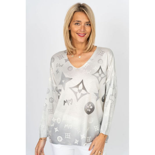 075- Look Mode Shades of Grey with Blue Star Sweater