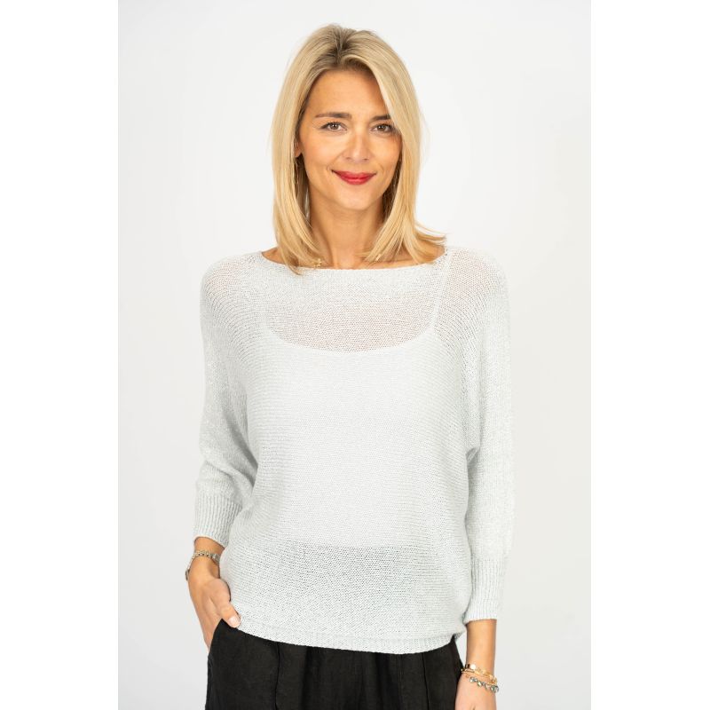 075- Look Mode Shimmer Bow Tie Dolman Sweater - White