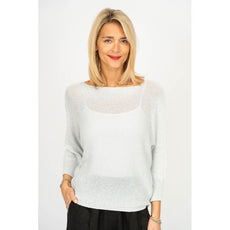 075- Look Mode Shimmer Bow Tie Dolman Sweater - White