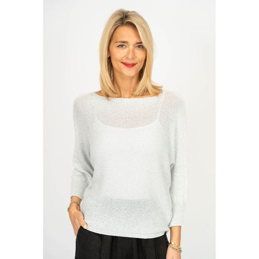 075- Look Mode Shimmer Bow Tie Dolman Sweater - White