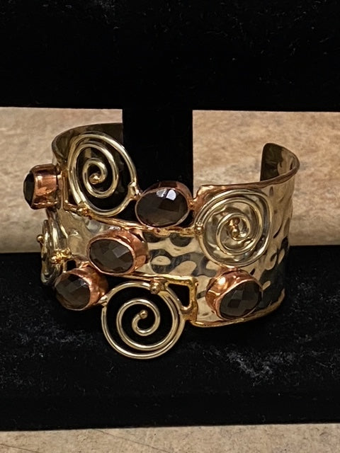 B25- Smokey Quartz Spiral Detail Cuff