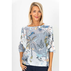 075- Look Mode Grey Parrot Print Sweater
