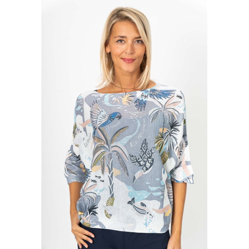 075- Look Mode Grey Parrot Print Sweater