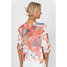 075- Look Mode Coral Parrot Print Sweater