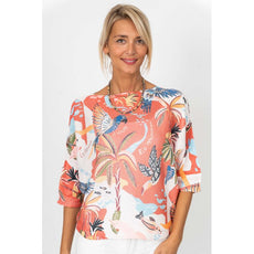 075- Look Mode Coral Parrot Print Sweater