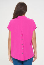 009- Last Tango Pleated Back Button Top - Hot Pink