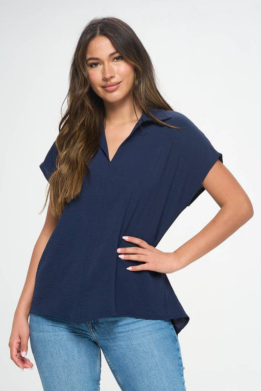 009- Last Tango Pleated Button Back - Navy Blue