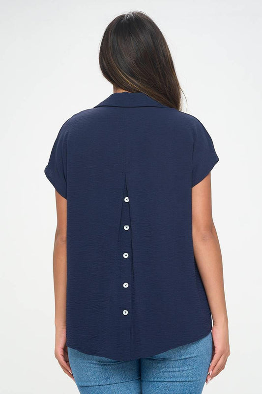 009- Last Tango Pleated Button Back - Navy Blue