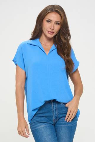 009- Last Tango Pleated Back Button Top - Periwinkle