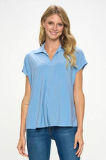 009- Last Tango Pleated Button Back Top - Periwinkle