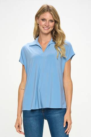 009- Last Tango Pleated Button Back Top - Periwinkle