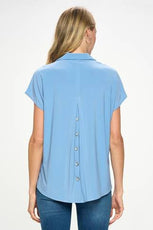 009- Last Tango Pleated Button Back Top - Periwinkle