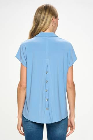 009- Last Tango Pleated Button Back Top - Periwinkle