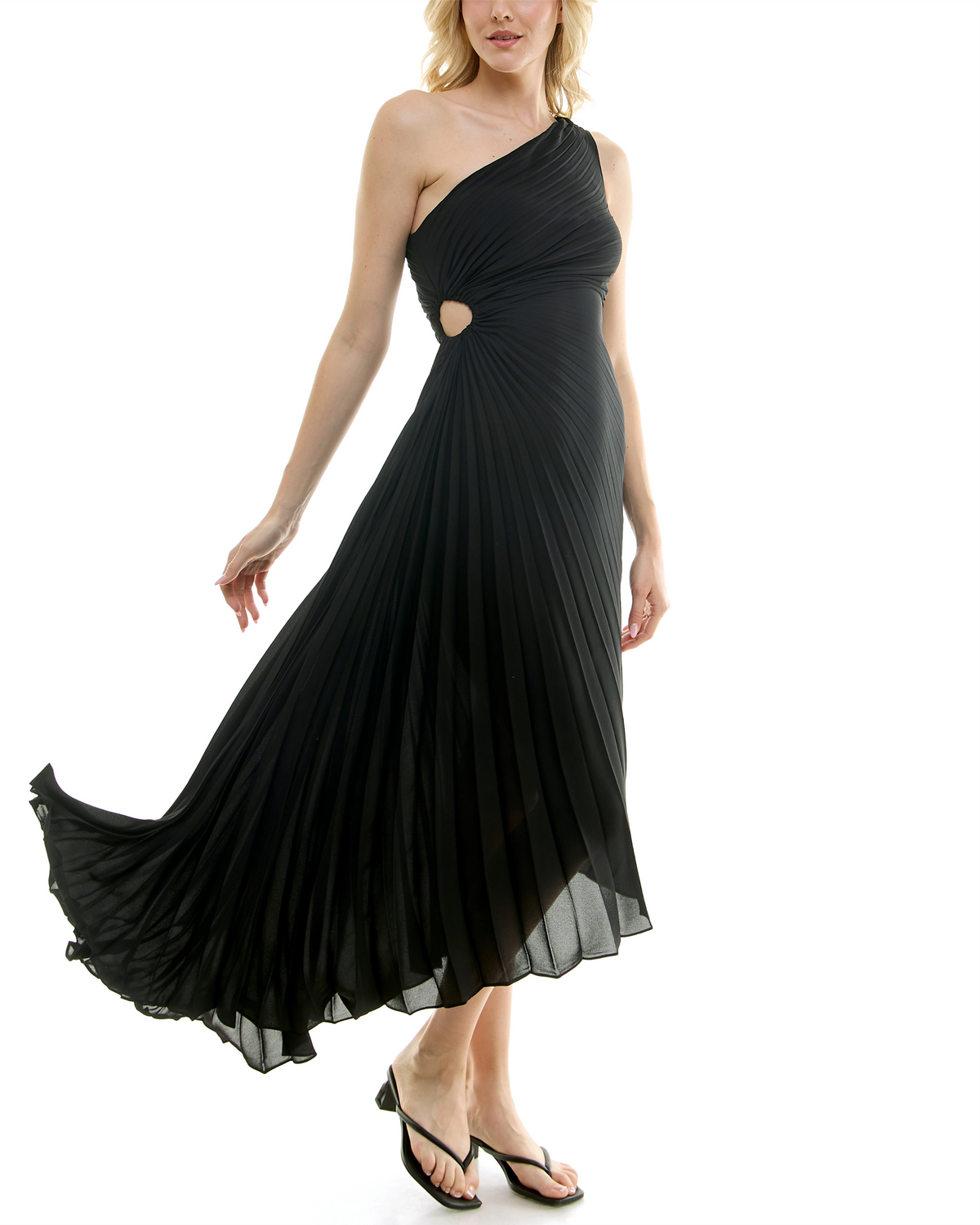 009- Nicole Miller Black Pleated 1 Shoulder Gown