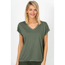 075- Look Mode Short Sleeve Glitter Top - Olive