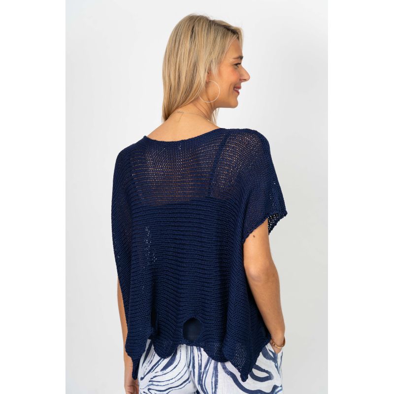 075- Look Mode Wavy Hole Sweater - Navy