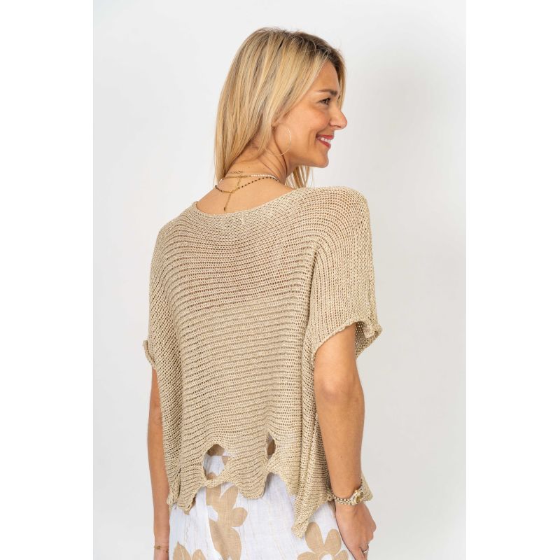 075- Look Mode Wavy Hole Sweater - Gold Shimmer