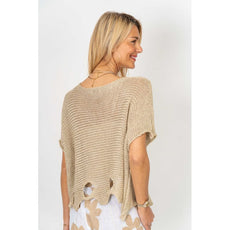 075- Look Mode Wavy Hole Sweater - Gold Shimmer