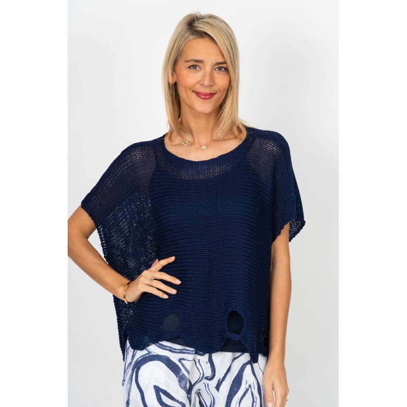 075- Look Mode Wavy Hole Sweater - Navy