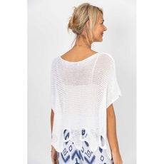 075- Look Mode Wavy Hole Sweater - white