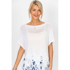 075- Look Mode Wavy Hole Sweater - white