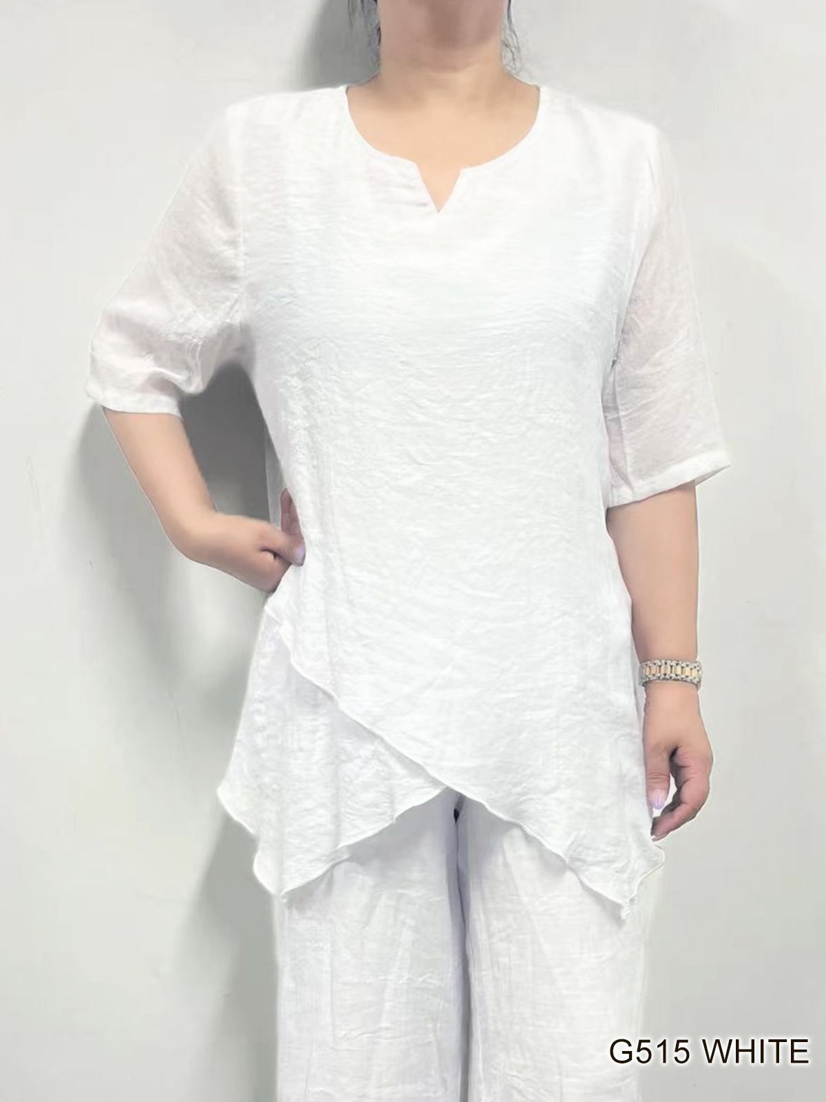007- Creations White Criss Cross Layered Top