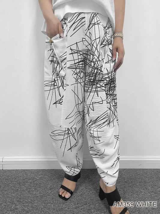 007- Creation White Long Pant with Black Scribbles