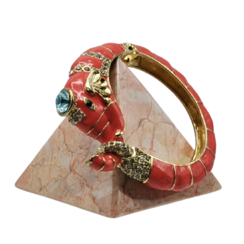 B-071 - Elephant Bangle with Jewels in Coral