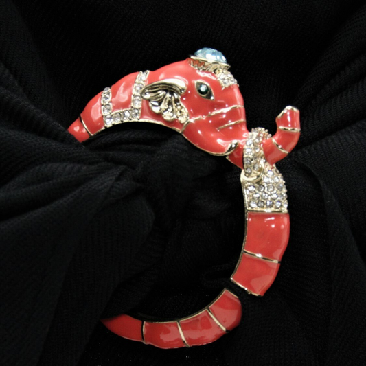 B-071 - Elephant Bangle with Jewels in Coral