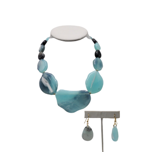 NE-294 - Aqua Colored Lucite Stone Necklace Set