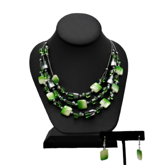 NE-261 - Lime Green Beads on Wire Necklace Set