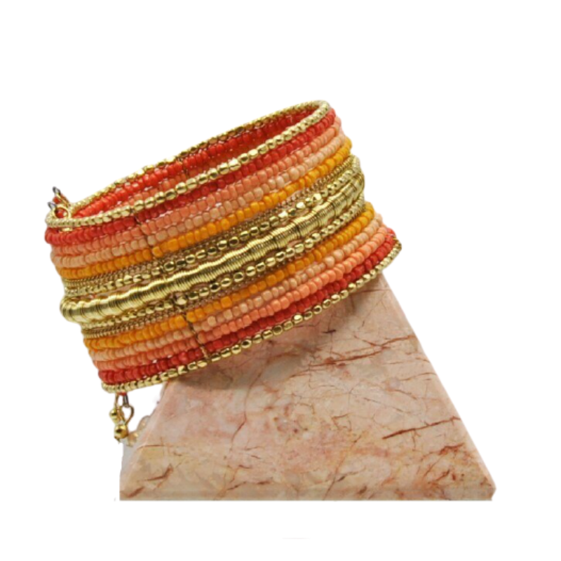 B17- Coral and Orange Wire Cuff Bracelet