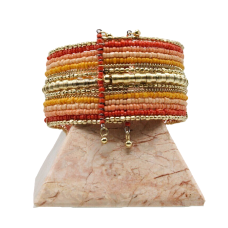 B17- Coral and Orange Wire Cuff Bracelet