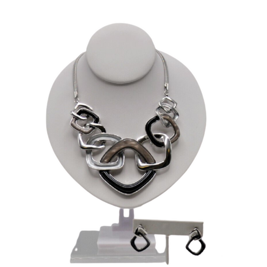 NE-283 - Black and Silver Rings Necklace Set