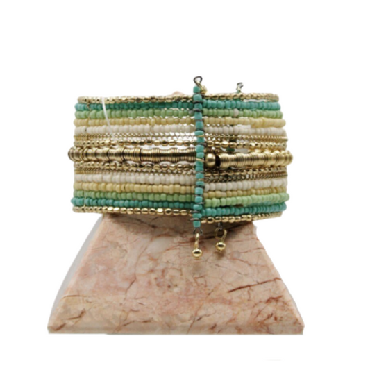 B-078 - Mint and Gold Wire Cuff