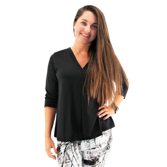 001- LuLu B Black "V Neck Center Seam Top