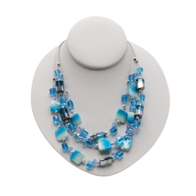 NE-262 - Turquoise Square Beads on Wire Necklace Set