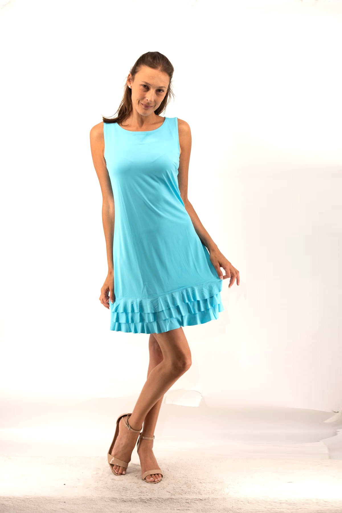 001- LuLu B Turquoise Sleeveless Ruffle Bottom Dress