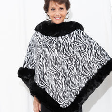 038- Very Moda Zebra Fur Trimmed Reversible Poncho