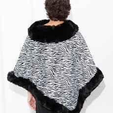 038- Very Moda Zebra Fur Trimmed Reversible Poncho
