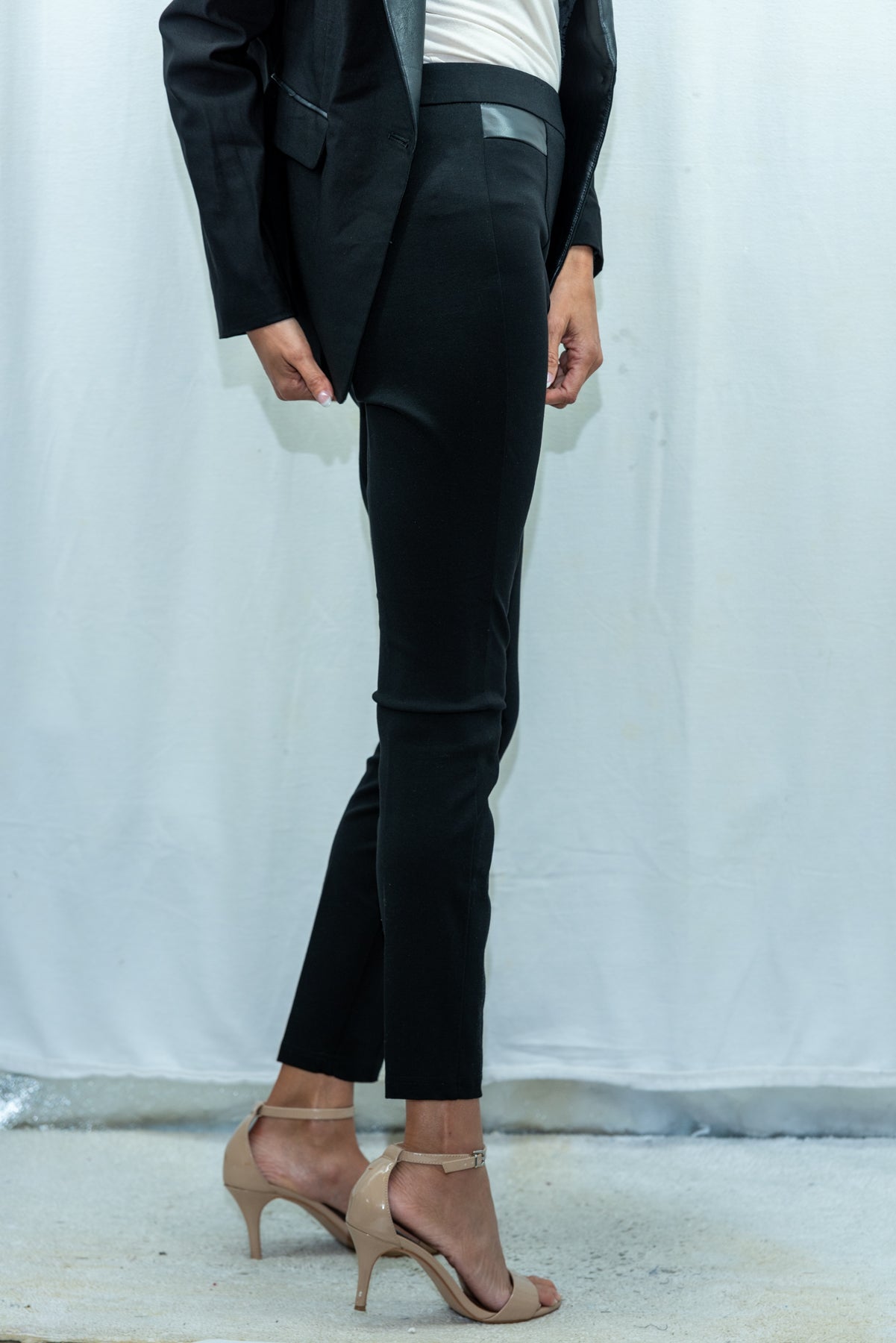 069-Zac and Rachel Black Pant with Faux Leather Detail